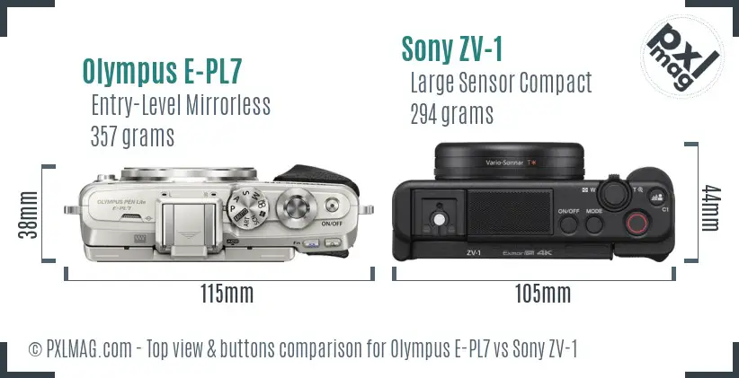 Olympus E-PL7 vs Sony ZV-1 top view buttons comparison