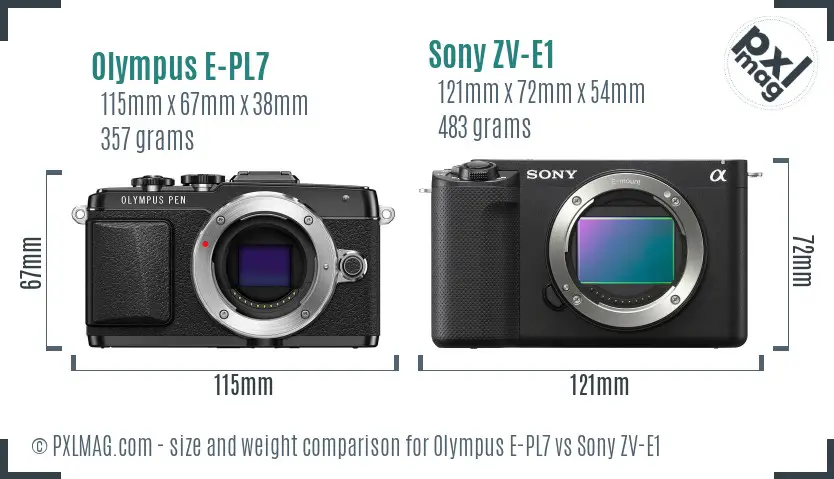 Olympus E-PL7 vs Sony ZV-E1 size comparison