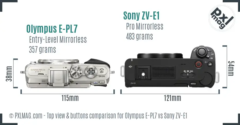 Olympus E-PL7 vs Sony ZV-E1 top view buttons comparison