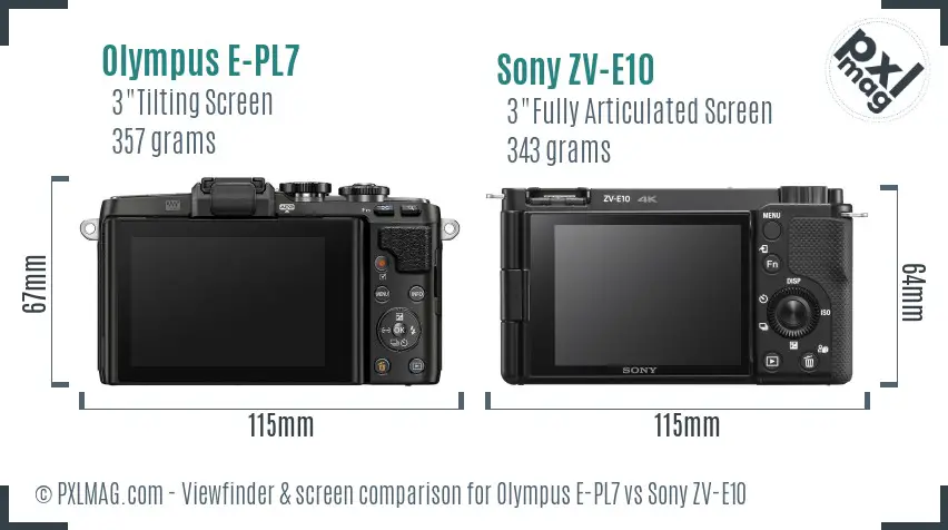 Olympus E-PL7 vs Sony ZV-E10 Screen and Viewfinder comparison