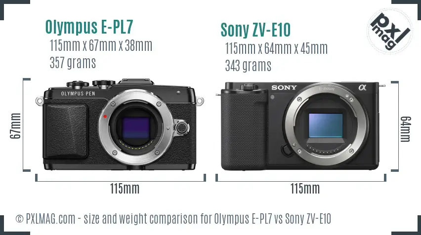 Olympus E-PL7 vs Sony ZV-E10 size comparison