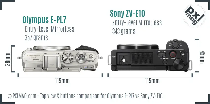 Olympus E-PL7 vs Sony ZV-E10 top view buttons comparison