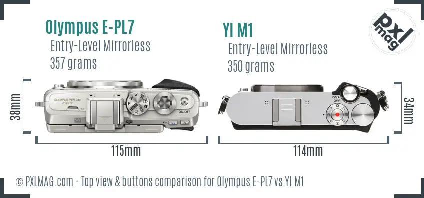 Olympus E-PL7 vs YI M1 top view buttons comparison