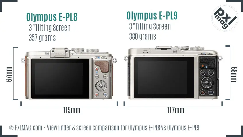 Olympus E-PL8 vs Olympus E-PL9 Screen and Viewfinder comparison