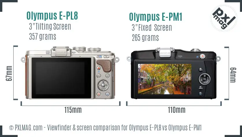 Olympus E-PL8 vs Olympus E-PM1 Screen and Viewfinder comparison