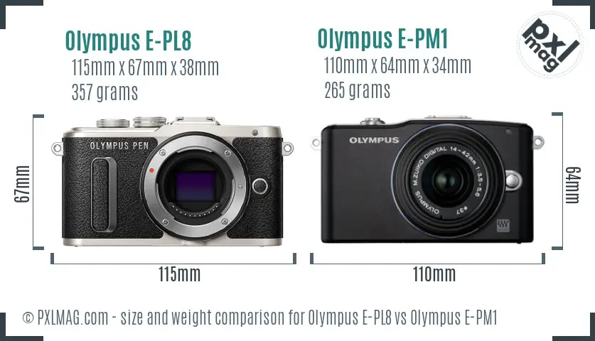 Olympus E-PL8 vs Olympus E-PM1 size comparison