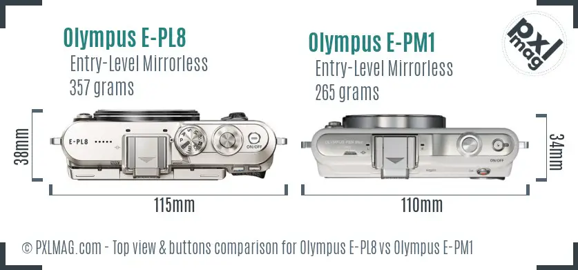 Olympus E-PL8 vs Olympus E-PM1 top view buttons comparison