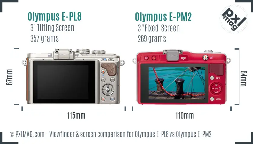 Olympus E-PL8 vs Olympus E-PM2 Screen and Viewfinder comparison
