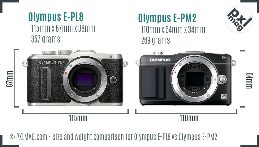 Olympus E-PL8 vs Olympus E-PM2 size comparison
