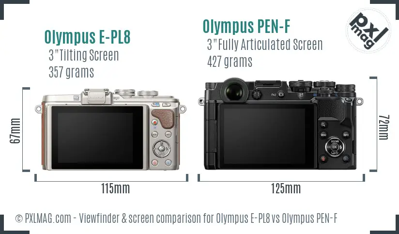 Olympus E-PL8 vs Olympus PEN-F Screen and Viewfinder comparison