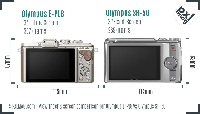 Olympus E-PL8 vs Olympus SH-50 Screen and Viewfinder comparison