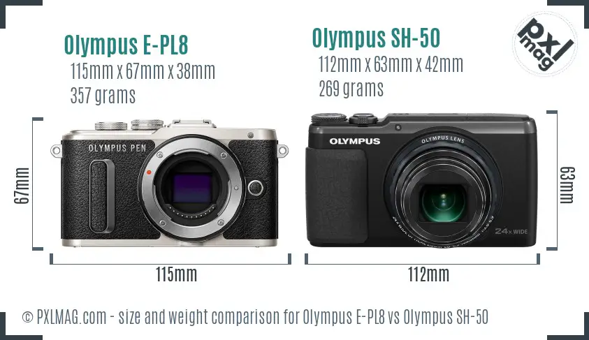 Olympus E-PL8 vs Olympus SH-50 size comparison