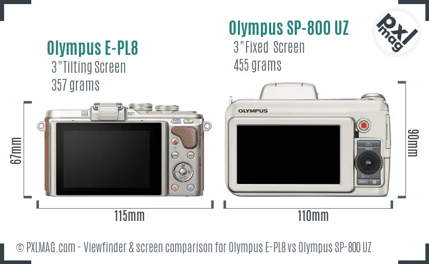 Olympus E-PL8 vs Olympus SP-800 UZ Screen and Viewfinder comparison