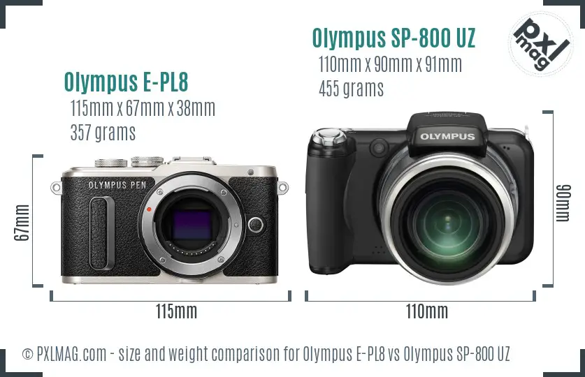 Olympus E-PL8 vs Olympus SP-800 UZ size comparison