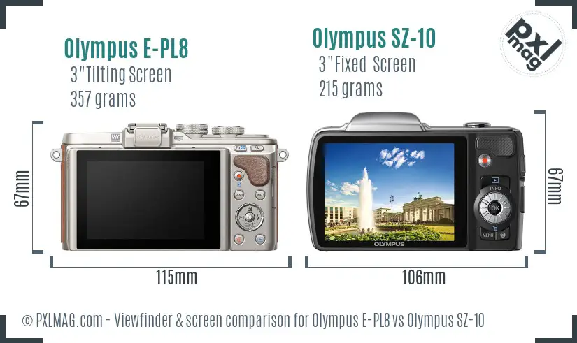 Olympus E-PL8 vs Olympus SZ-10 Screen and Viewfinder comparison