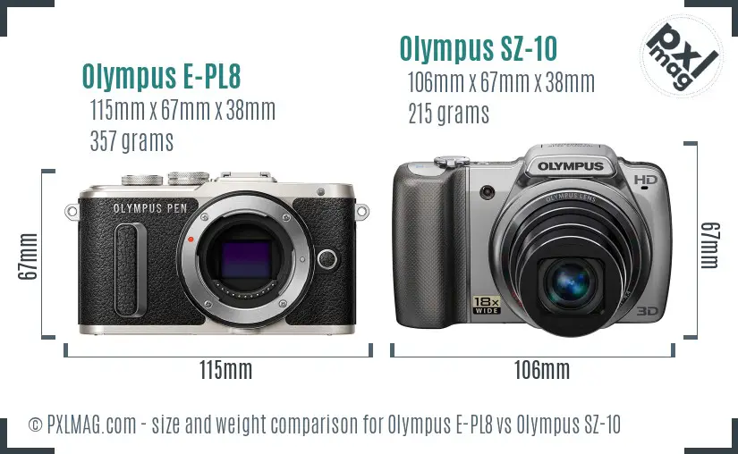 Olympus E-PL8 vs Olympus SZ-10 size comparison