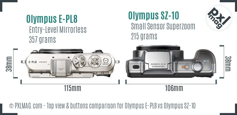 Olympus E-PL8 vs Olympus SZ-10 top view buttons comparison