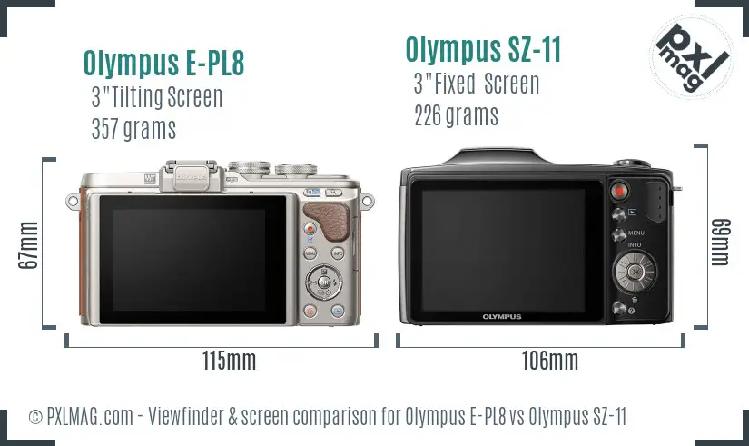 Olympus E-PL8 vs Olympus SZ-11 Screen and Viewfinder comparison
