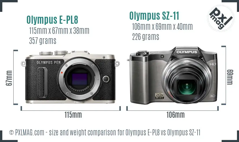 Olympus E-PL8 vs Olympus SZ-11 size comparison