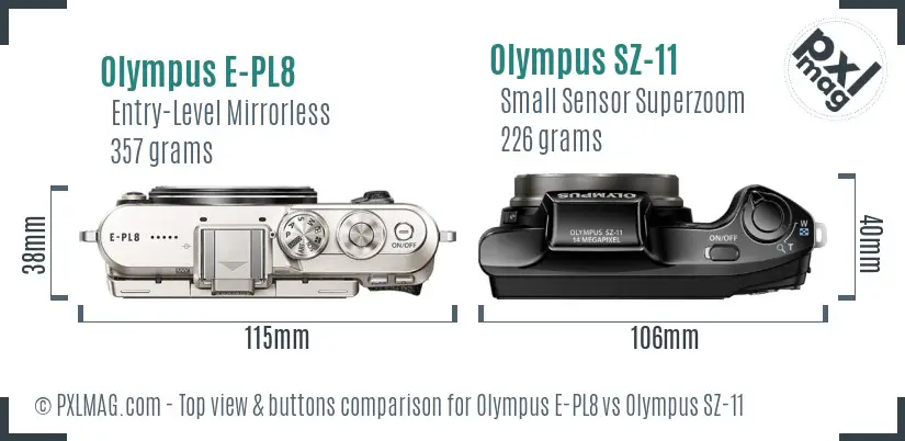 Olympus E-PL8 vs Olympus SZ-11 top view buttons comparison