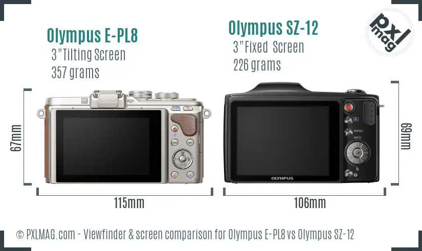 Olympus E-PL8 vs Olympus SZ-12 Screen and Viewfinder comparison