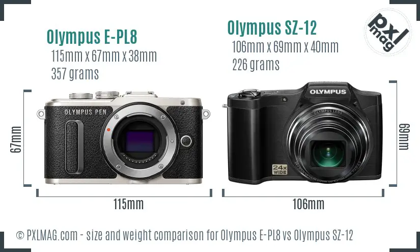 Olympus E-PL8 vs Olympus SZ-12 size comparison