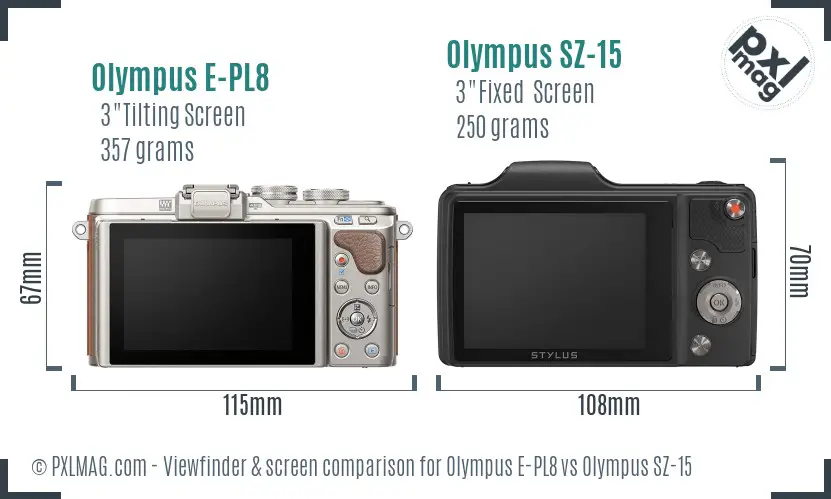 Olympus E-PL8 vs Olympus SZ-15 Screen and Viewfinder comparison