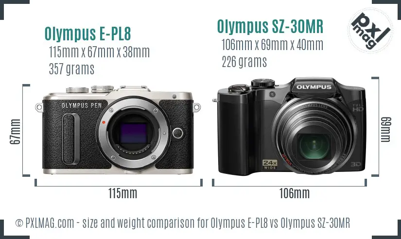 Olympus E-PL8 vs Olympus SZ-30MR size comparison