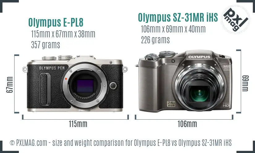 Olympus E-PL8 vs Olympus SZ-31MR iHS size comparison