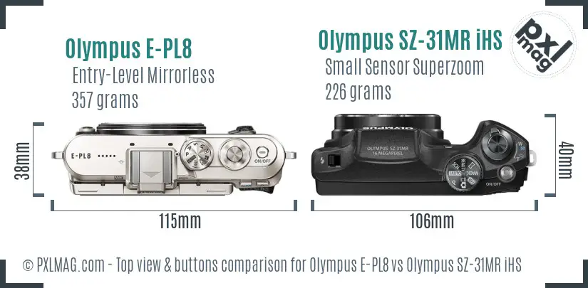 Olympus E-PL8 vs Olympus SZ-31MR iHS top view buttons comparison