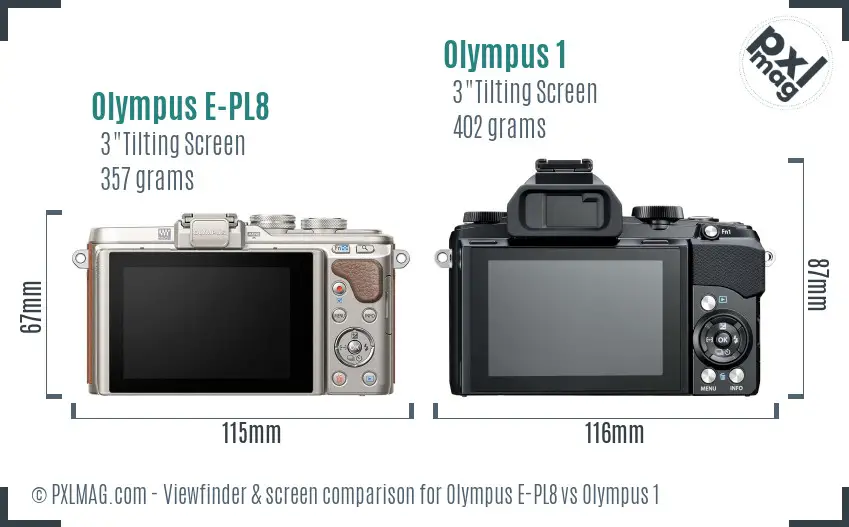 Olympus E-PL8 vs Olympus 1 Screen and Viewfinder comparison