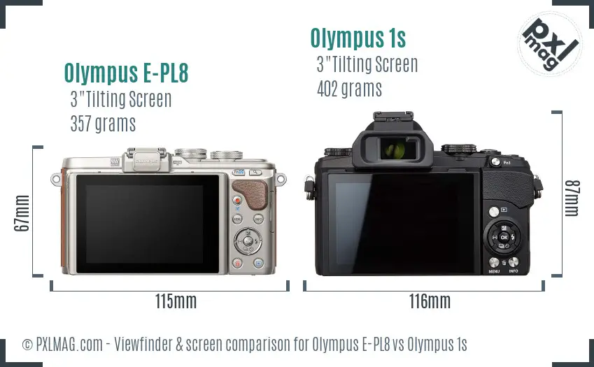 Olympus E-PL8 vs Olympus 1s Screen and Viewfinder comparison