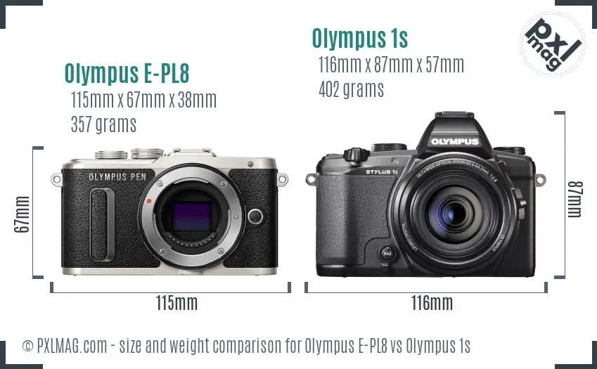 Olympus E-PL8 vs Olympus 1s size comparison