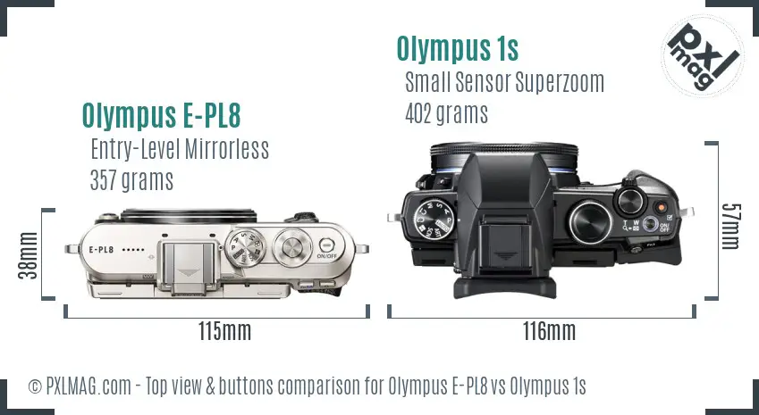 Olympus E-PL8 vs Olympus 1s top view buttons comparison