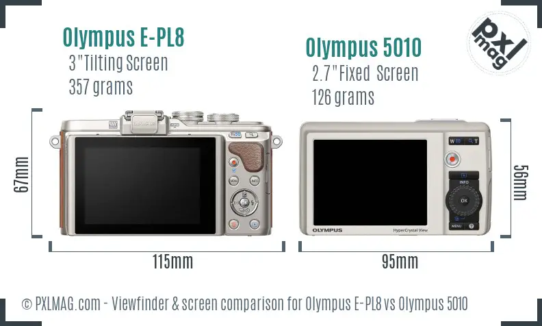 Olympus E-PL8 vs Olympus 5010 Screen and Viewfinder comparison