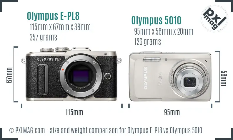 Olympus E-PL8 vs Olympus 5010 size comparison
