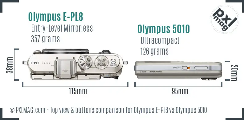 Olympus E-PL8 vs Olympus 5010 top view buttons comparison