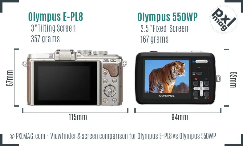 Olympus E-PL8 vs Olympus 550WP Screen and Viewfinder comparison