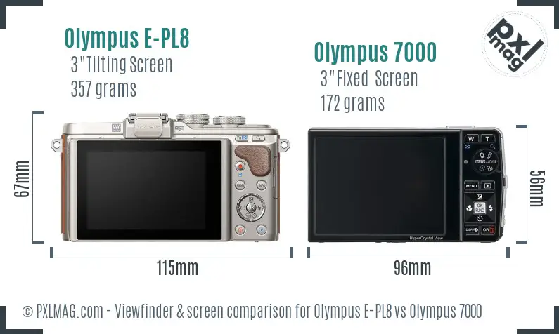 Olympus E-PL8 vs Olympus 7000 Screen and Viewfinder comparison