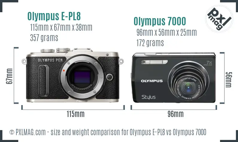 Olympus E-PL8 vs Olympus 7000 size comparison