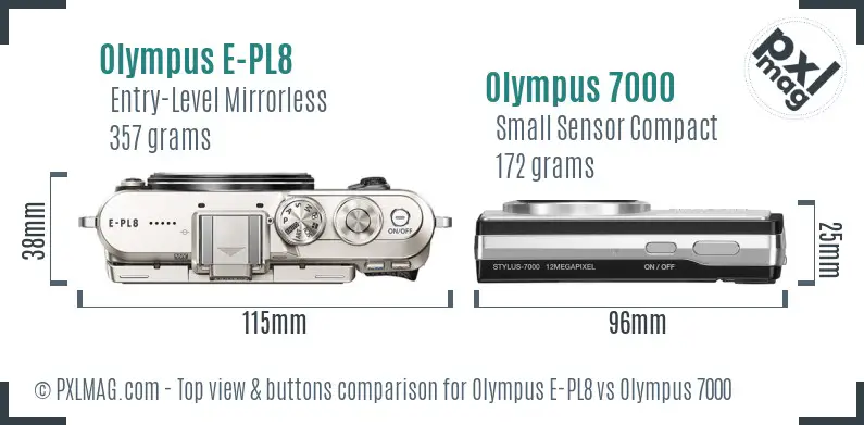 Olympus E-PL8 vs Olympus 7000 top view buttons comparison