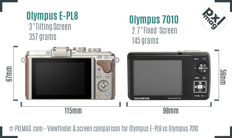 Olympus E-PL8 vs Olympus 7010 Screen and Viewfinder comparison