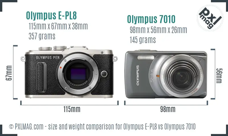 Olympus E-PL8 vs Olympus 7010 size comparison