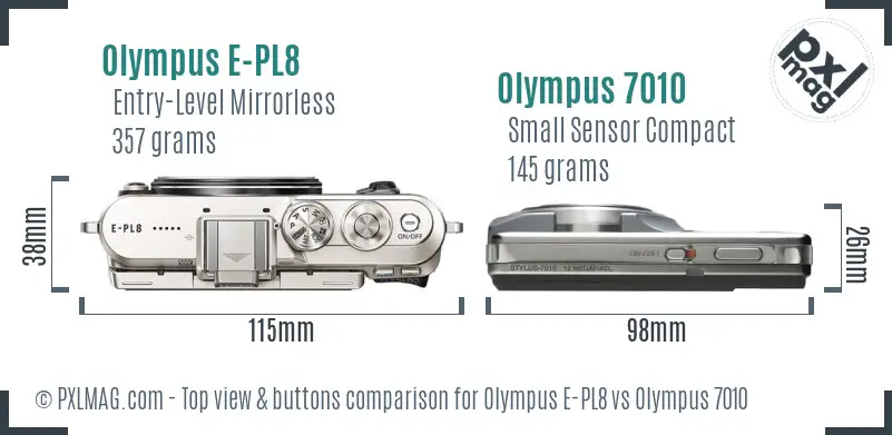 Olympus E-PL8 vs Olympus 7010 top view buttons comparison