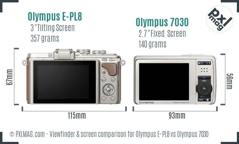 Olympus E-PL8 vs Olympus 7030 Screen and Viewfinder comparison