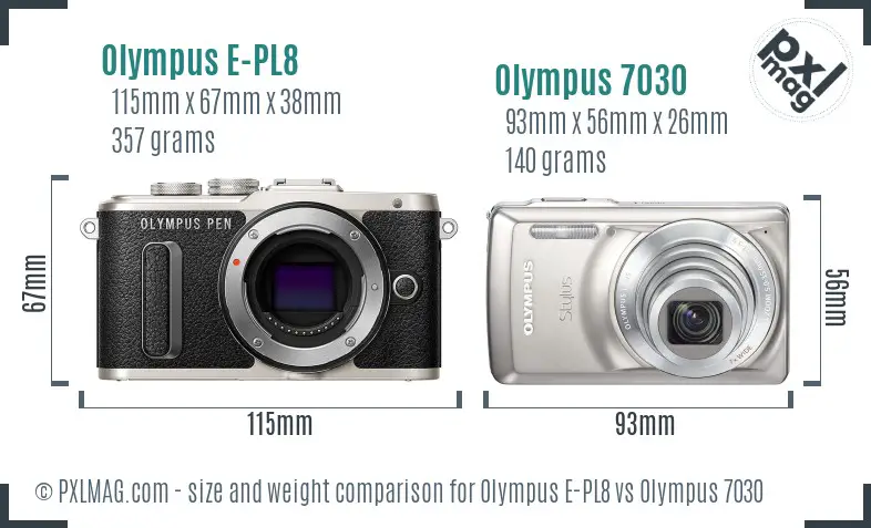 Olympus E-PL8 vs Olympus 7030 size comparison
