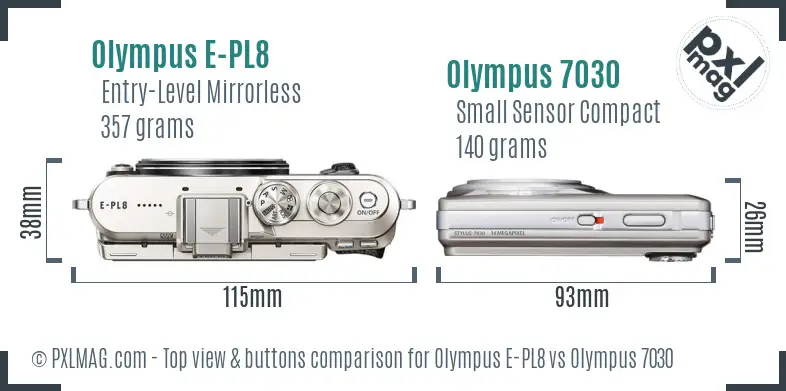 Olympus E-PL8 vs Olympus 7030 top view buttons comparison