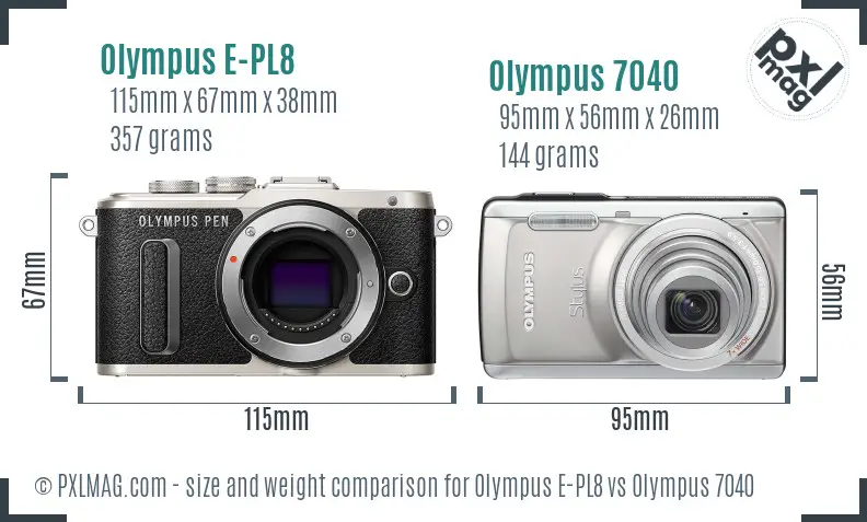 Olympus E-PL8 vs Olympus 7040 size comparison