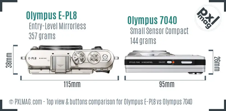 Olympus E-PL8 vs Olympus 7040 top view buttons comparison