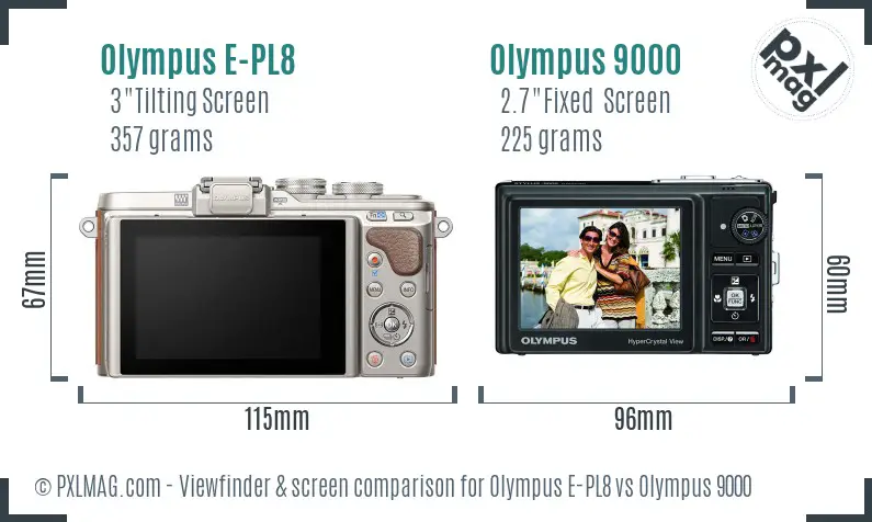 Olympus E-PL8 vs Olympus 9000 Screen and Viewfinder comparison